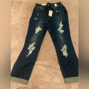 NWT Judy Blue Denim-High Waist Boyfriend Fit-Size 27/5-Distressed